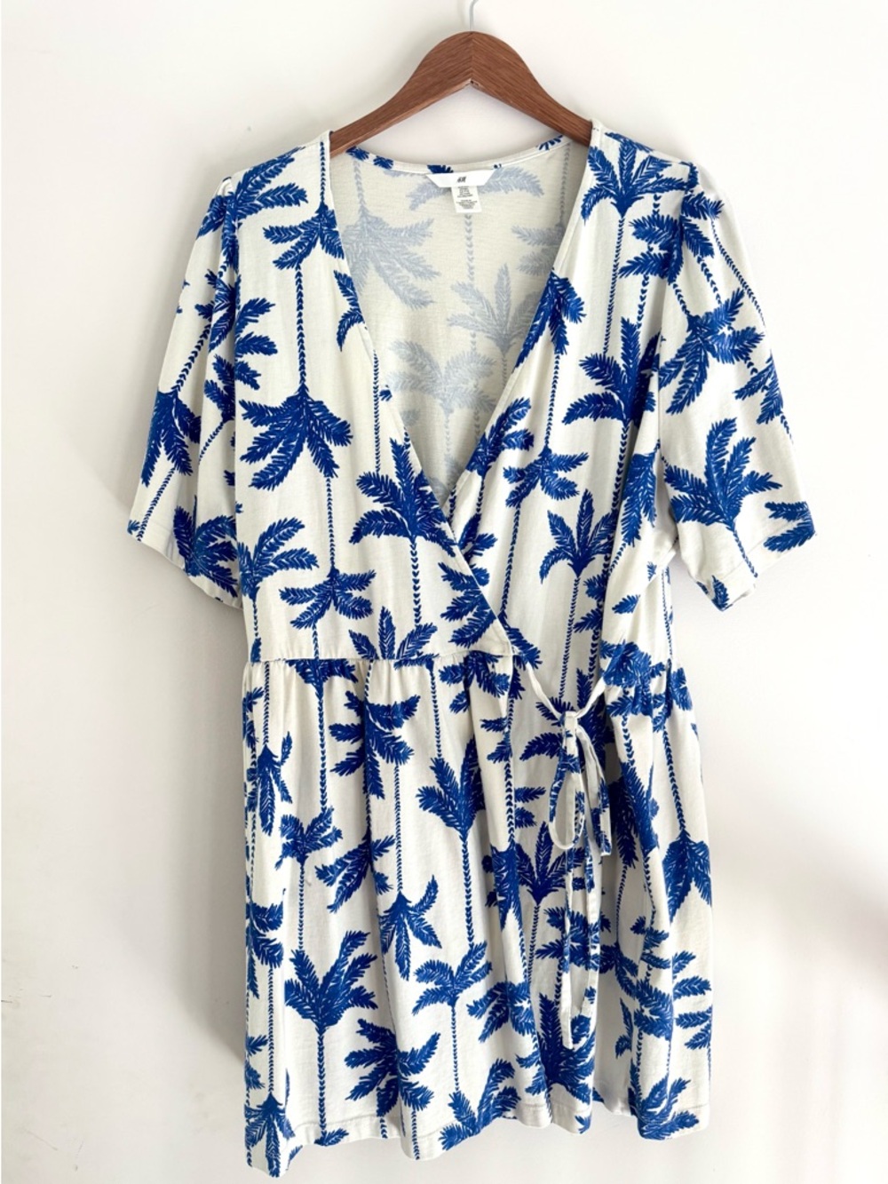 SOLD ~ H&M Blue White Tropical Wrap Dress - XXL